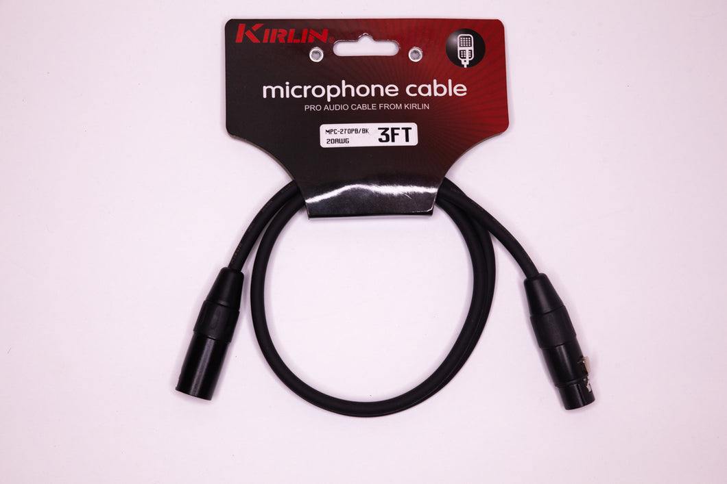 Kirlin 6 foot XLR to XLR Microphone Cable Black PVC Jacket Cable MPC-270-06/BK - 6 feet